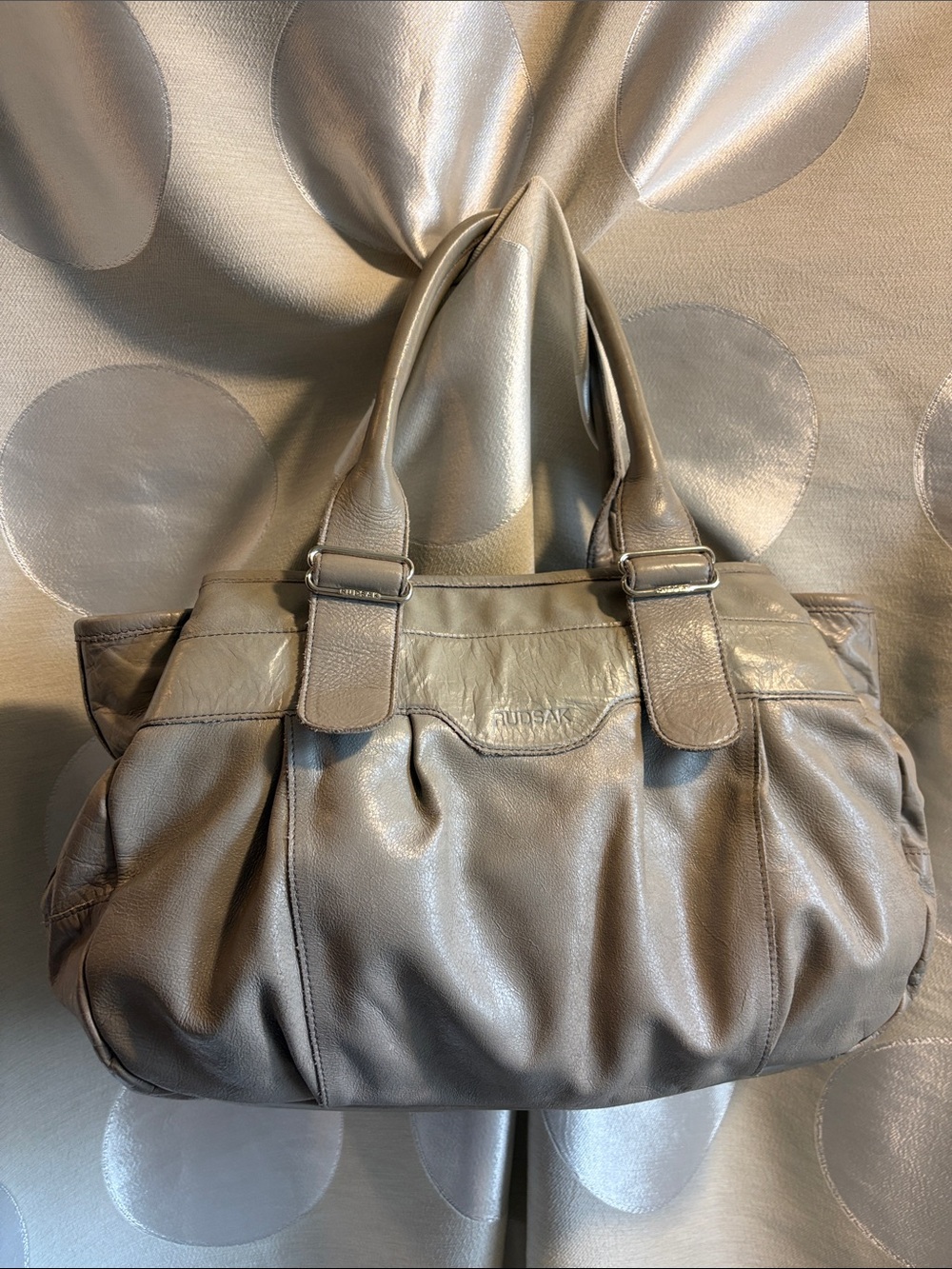 RUDSAK Gray Soft Pebbled Leather Satchel Bag - VGUC